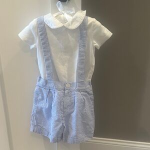 Ralph Lauren Blue and White Striped Kids Overalls with white onesie